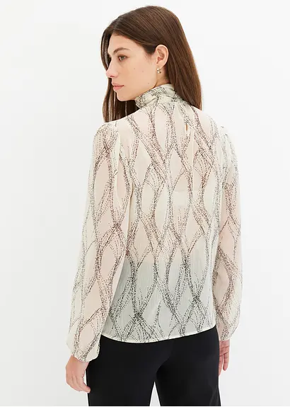 Bonprix Modische Transparente Bluse Mit Stehkragen - Beige