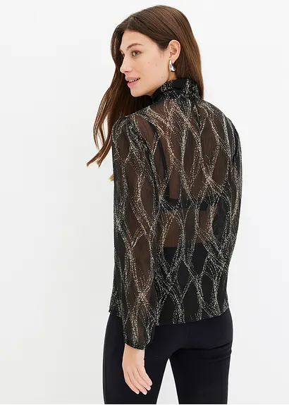 Bonprix Modische Transparente Bluse Mit Stehkragen - Schwarz