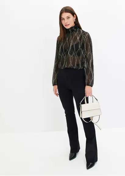 Bonprix Modische Transparente Bluse Mit Stehkragen - Schwarz