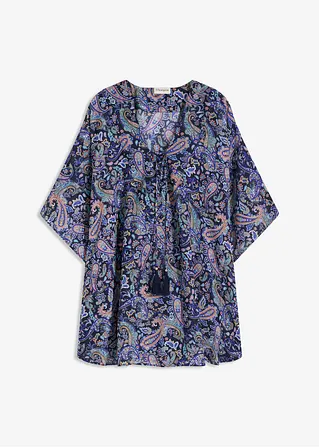 Bonprix Modische Tunika Mit Schnürung Am Ausschnitt - Blau