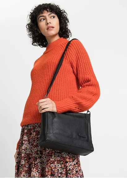 Bonprix Modische Umhängetasche In Lederoptik - Schwarz - Damen