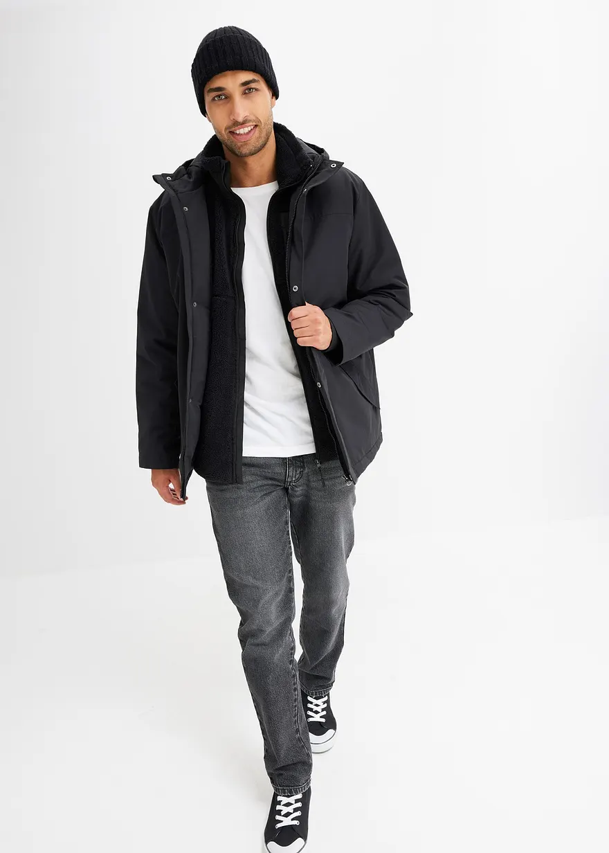 Bonprix Modische Winterjacke Mit Kapuze - Schwarz - Herren