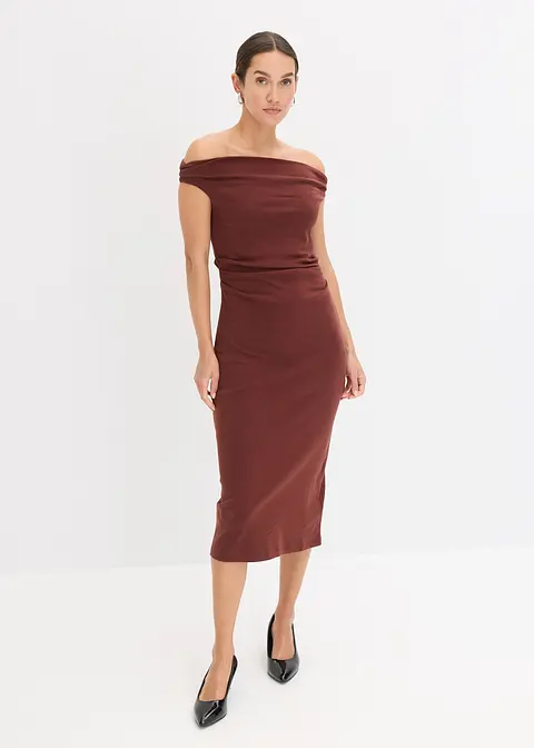 Bonprix Modischen Kleid Mit Asymmetrischem Ausschnitt Und Seitlicher Raffung