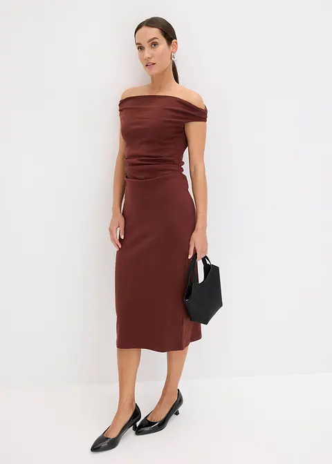 Bonprix Modischen Kleid Mit Asymmetrischem Ausschnitt Und Seitlicher Raffung