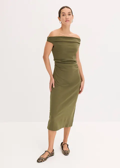 Bonprix Modischen Kleid Mit Asymmetrischem Ausschnitt Und Seitlicher Raffung