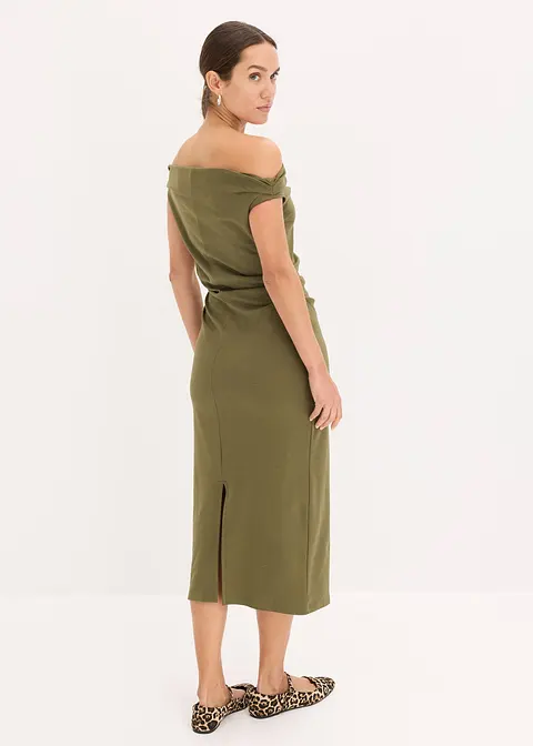 Bonprix Modischen Kleid Mit Asymmetrischem Ausschnitt Und Seitlicher Raffung