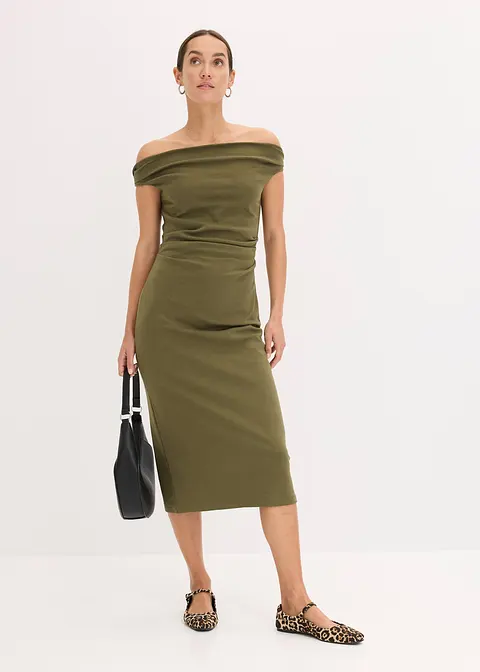 Bonprix Modischen Kleid Mit Asymmetrischem Ausschnitt Und Seitlicher Raffung