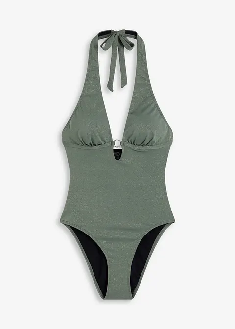 bonprix Modischer Badeanzug mit Glitzergarn im Nacken zu Binden - grün