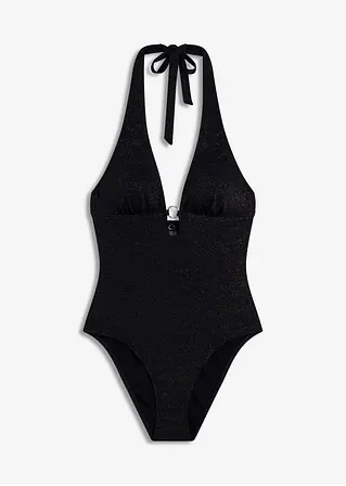 bonprix Modischer Badeanzug mit Glitzergarn im Nacken zu Binden - schwarz