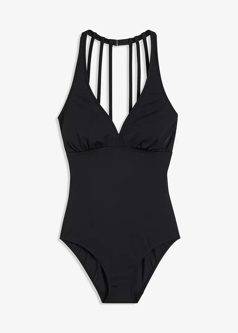 bonprix Modischer Badeanzug mit spezieller Rückenlösung - schwarz - Damen