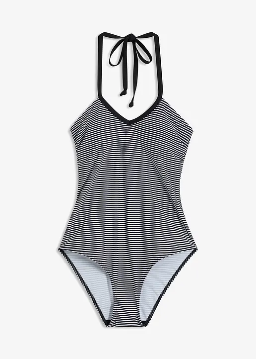 bonprix Modischer Badeanzug mit Streifenmuster - schwarz