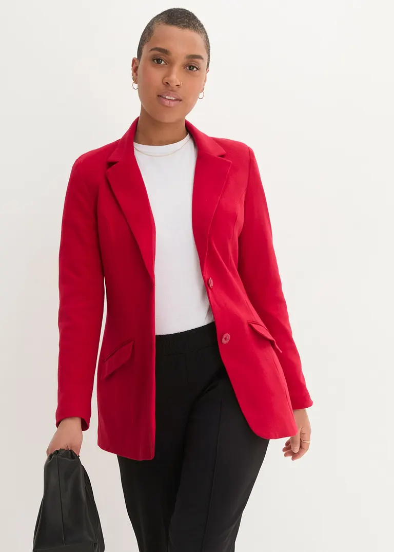Bonprix Modischer Baumwolljersey-Longblazer Mit Elegantem Schnitt - Rot