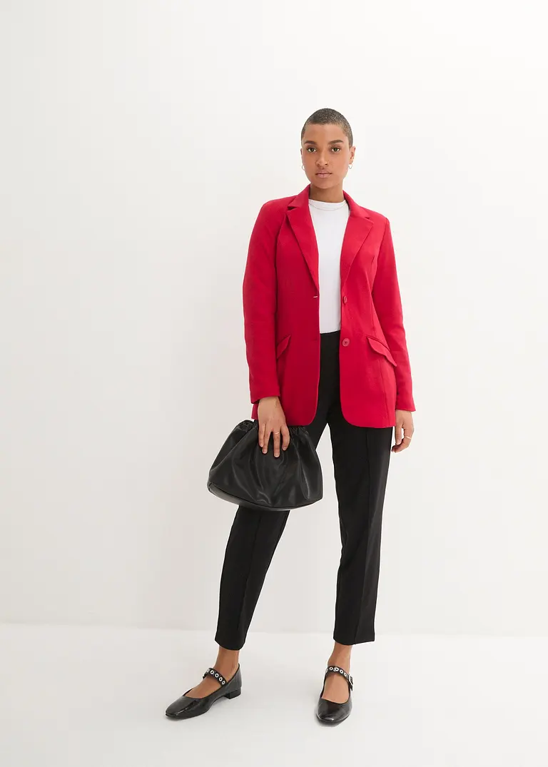 Bonprix Modischer Baumwolljersey-Longblazer Mit Elegantem Schnitt - Rot