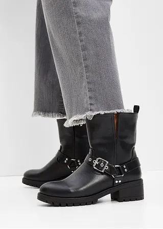 Bonprix Modischer Biker Boot Mit Schnallen Und Nieten - Schwarz