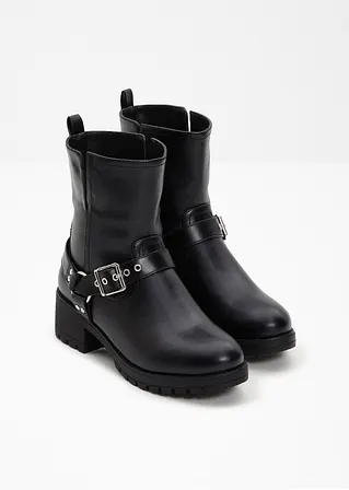 Bonprix Modischer Biker Boot Mit Schnallen Und Nieten - Schwarz