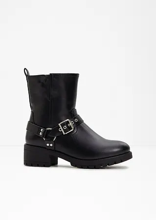 bonprix Modischer Biker Boot mit Schnallen und Nieten - schwarz