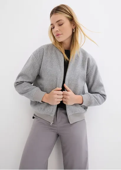 Bonprix Modischer Blouson Aus Wollimitat - Grau - Damen
