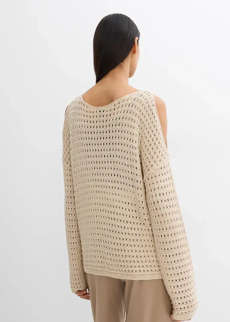 Bonprix Modischer Boxy-Pullover Aus Lochspitze Mit Cut-Outs - Beige