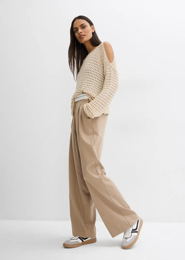 Bonprix Modischer Boxy-Pullover Aus Lochspitze Mit Cut-Outs - Beige