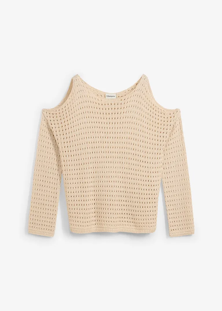 bonprix Modischer Boxy-Pullover aus Lochspitze mit Cut-Outs - beige