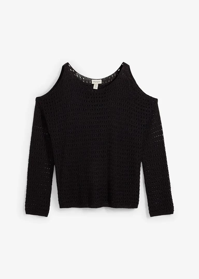 bonprix Modischer Boxy-Pullover aus Lochspitze mit Cut-Outs - schwarz