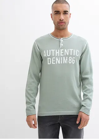 Bonprix Modischer Feinstrick Henley-Pulli Aus Reiner Baumwolle - Grün