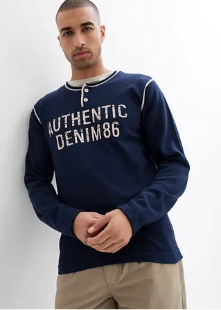 Bonprix Modischer Feinstrick Henley-Pulli Aus Reiner Baumwolle - Blau