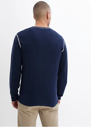 Bonprix Modischer Feinstrick Henley-Pulli Aus Reiner Baumwolle - Blau