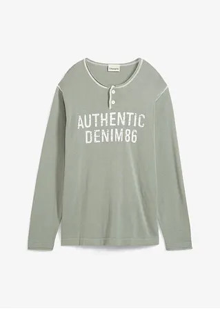 bonprix Modischer Feinstrick Henley-Pulli aus reiner Baumwolle - grün
