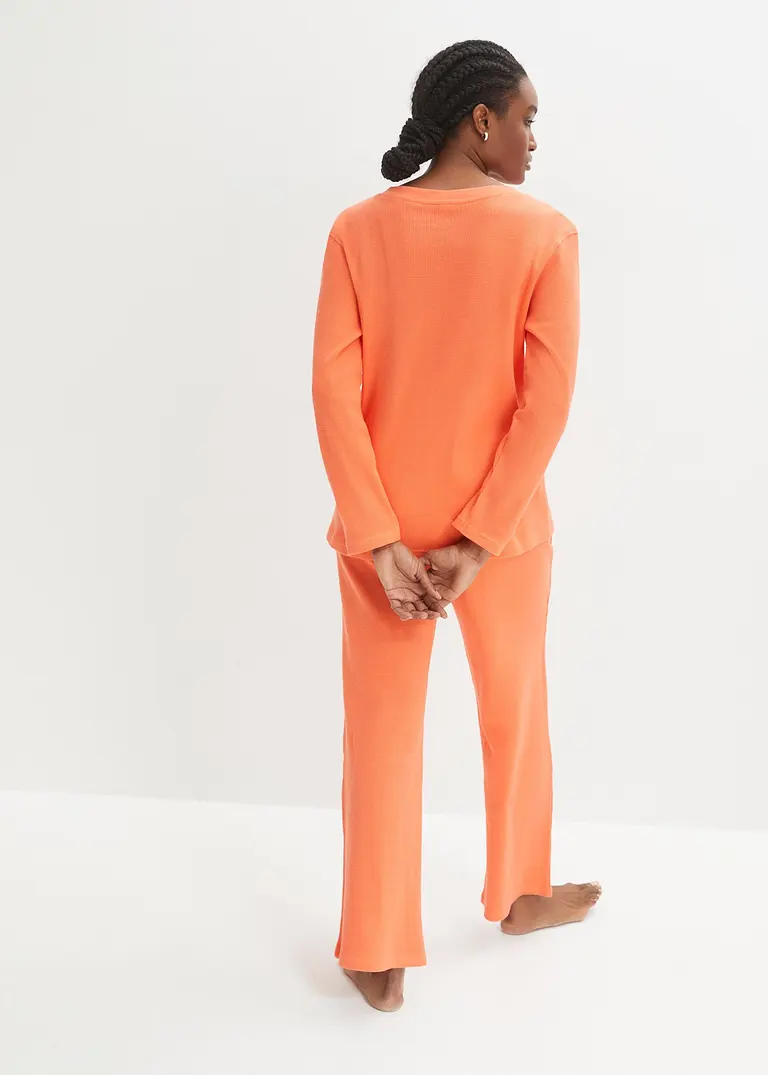 Bonprix Modischer Hausanzug Aus Baumwolle In Waffel-Optik - Lachsorange
