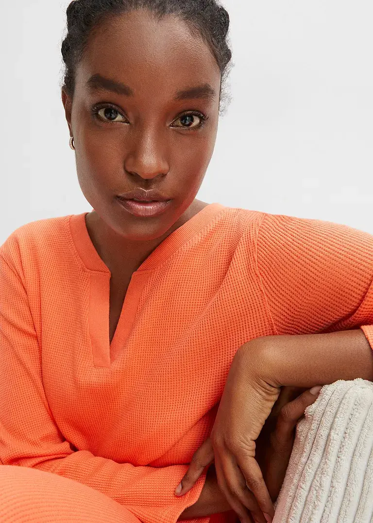 Bonprix Modischer Hausanzug Aus Baumwolle In Waffel-Optik - Lachsorange