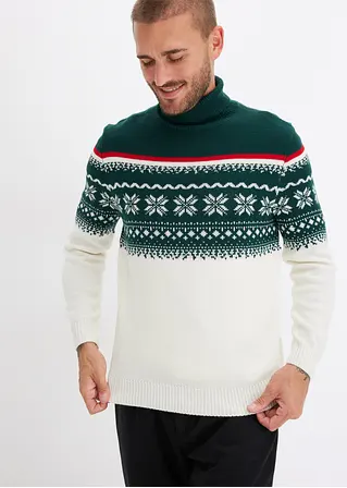 Bonprix Modischer Herren Rollkragenpullover Mit Norwegermuster - Weiß