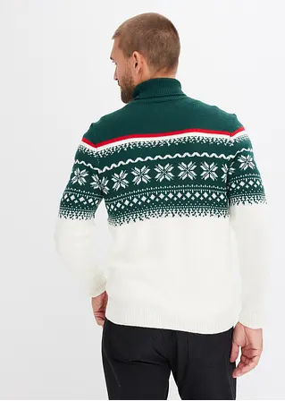 Bonprix Modischer Herren Rollkragenpullover Mit Norwegermuster - Weiß