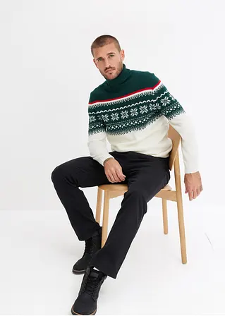 Bonprix Modischer Herren Rollkragenpullover Mit Norwegermuster - Weiß