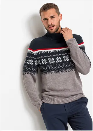 Bonprix Modischer Herren Rollkragenpullover Mit Norwegermuster - Grau