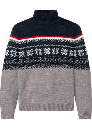 bonprix Modischer Herren Rollkragenpullover mit Norwegermuster - grau