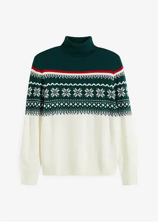 bonprix Modischer Herren Rollkragenpullover mit Norwegermuster - weiß