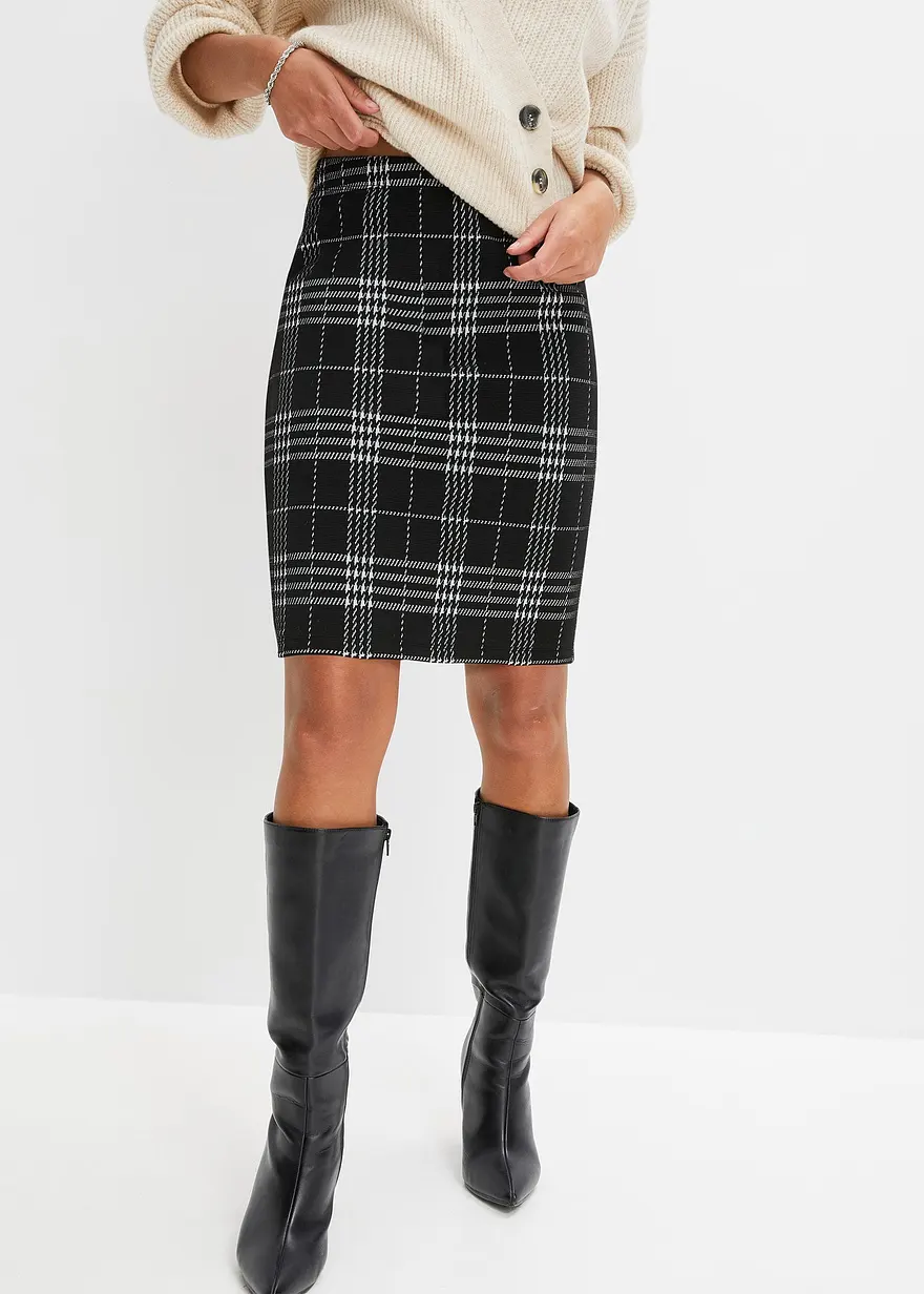 Bonprix Modischer Jacquard-Rock Mit Kariertem Muster. - Schwarz