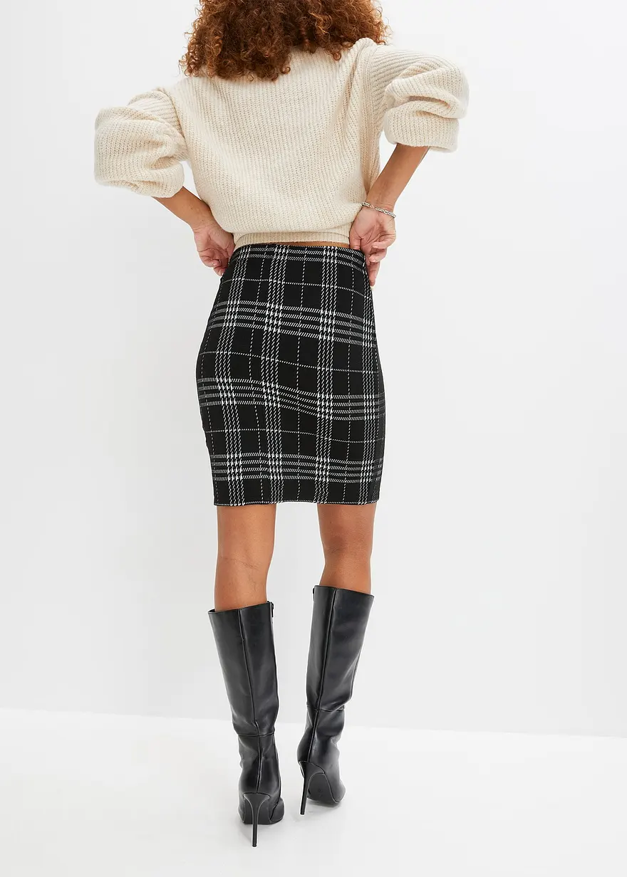 Bonprix Modischer Jacquard-Rock Mit Kariertem Muster. - Schwarz