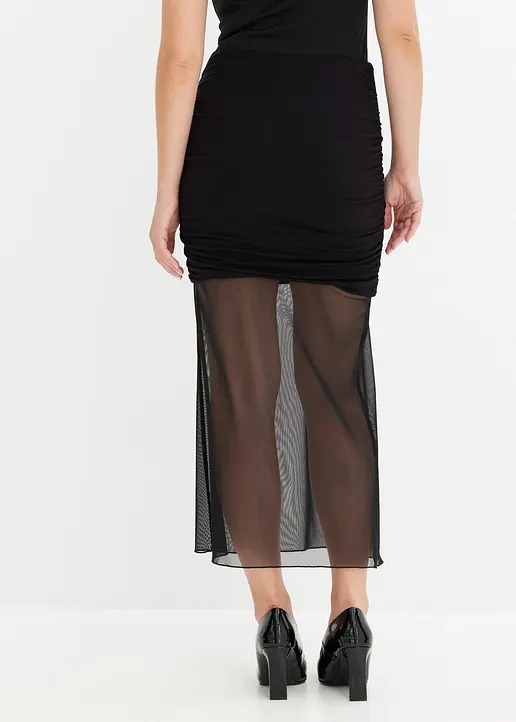 Bonprix Modischer Jerseyrock Mit Mesh Und Schlitz - Schwarz