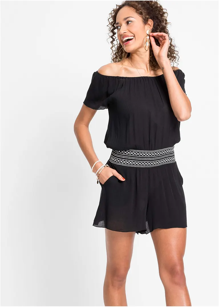Bonprix Modischer Jumpsuit Mit Weitem Ausschnitt - Schwarz