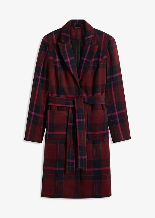 bonprix modischer karierter Mantel mit Bindeband in der Taille und Druckknopf-Verschluss vorne