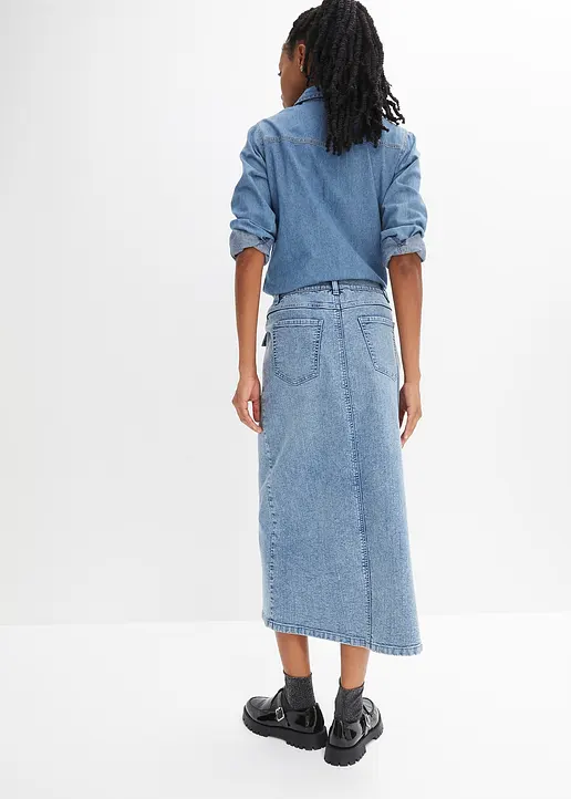 Bonprix Modischer Langer Jeansrock Mit Knopfleiste - Blau