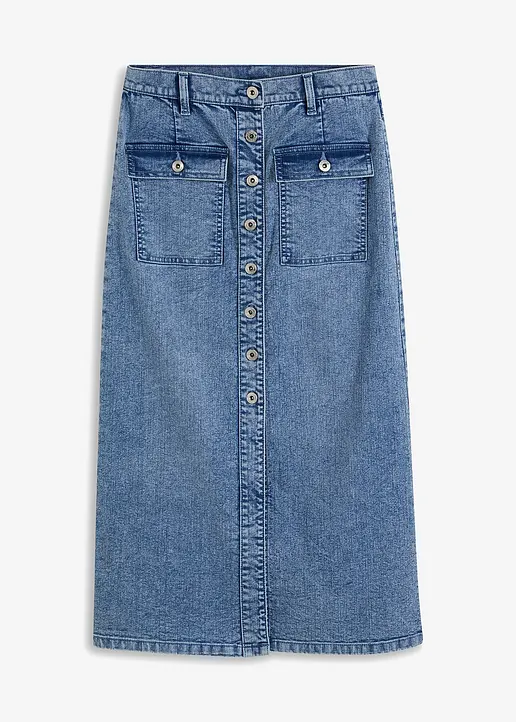 bonprix Modischer langer Jeansrock mit Knopfleiste - blau