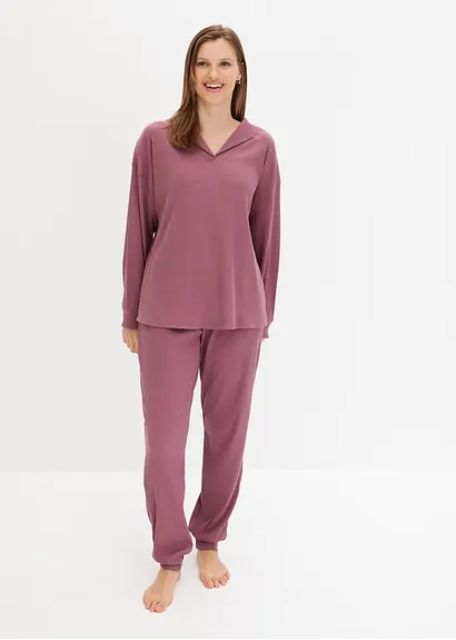 Bonprix Modischer Loungewear Hausanzug Aus Gemütlicher Rippe - Mattbeere