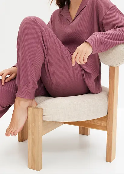 Bonprix Modischer Loungewear Hausanzug Aus Gemütlicher Rippe - Mattbeere