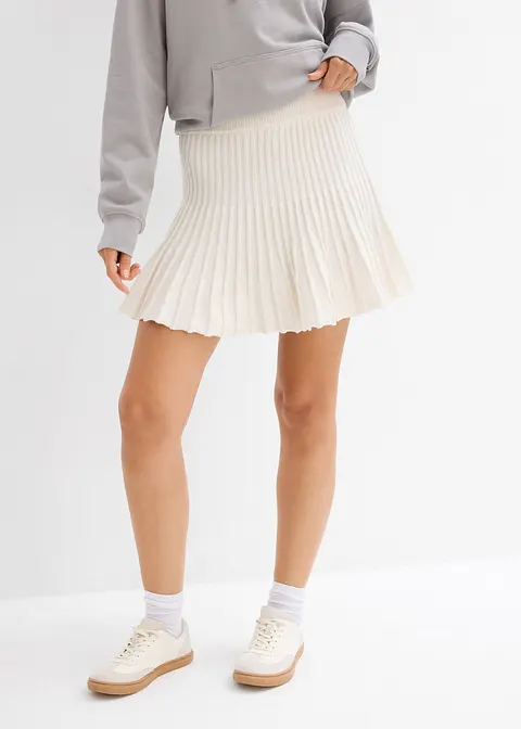 Bonprix Modischer Mini Strickrock Mit Plissee Faltenoptik - Weiß - Damen