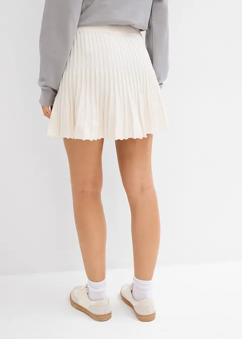 Bonprix Modischer Mini Strickrock Mit Plissee Faltenoptik - Weiß - Damen