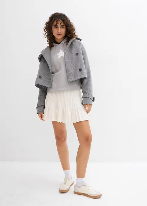 Bonprix Modischer Mini Strickrock Mit Plissee Faltenoptik - Weiß - Damen