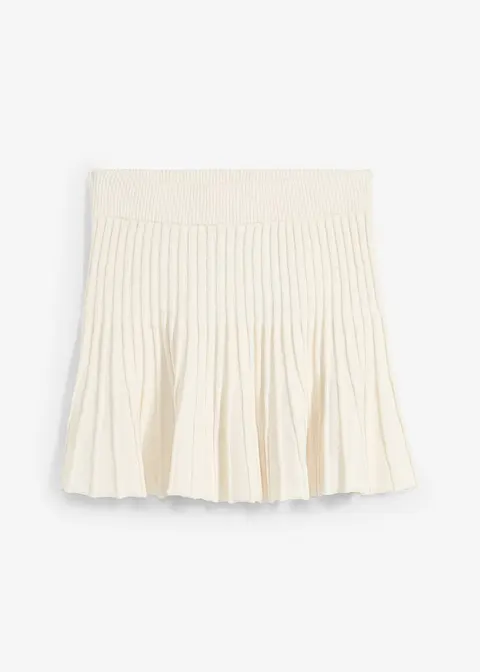 bonprix Modischer Mini Strickrock mit Plissee Faltenoptik - weiß - Damen